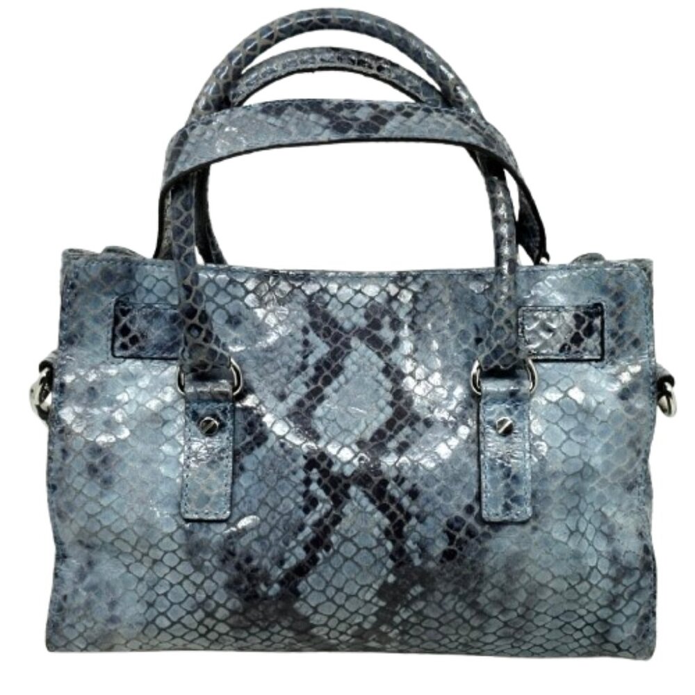 MICHAEL Michael Kors Blue Snake-Print Satchel with Chain Strap - Picture 3 of 5